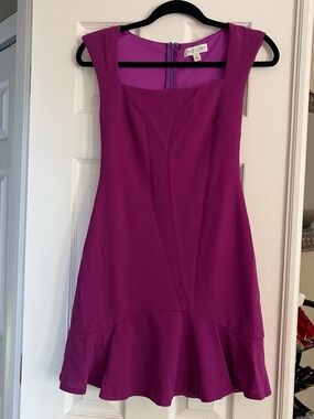 She + Sky Fuchsia Square-Neck Fit-and-Flare Mini Dress
